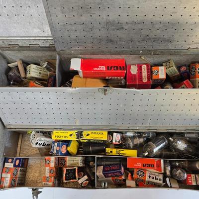 LOT 76P: Tool Tender Radio-Television Service Box with Assorted Glass Tubes and Fuses