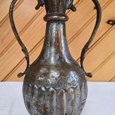 LOT 79F: Brass Horse Weathervane with Decorative Metal Vases and Plaques