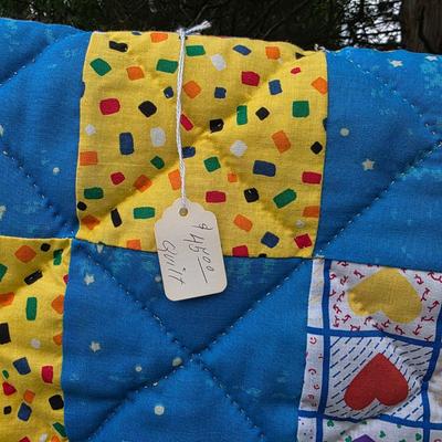 LOT 82L: Vibrant Vintage Quilts, Two USA Map Themed & One Hearts/Patchwork Baby Comforter, Made in Mullica Hill, NJ
