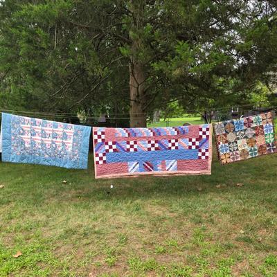 LOT 92L: Handmade Vintage Floral/Geometrical Star Pattern Quilts