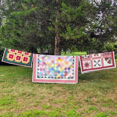 LOT 93L: Vintage Handmade Quilts, Winter Posie Pattern & More