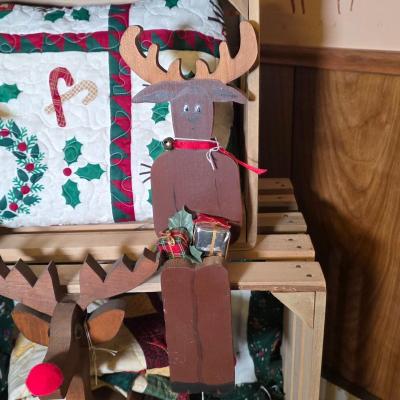 LOT 100S: Beautifully Wood Crafted Reindeer Planters, Shelf Sitters, Small Table Runners & More, Includes Both Crates