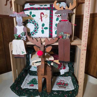 LOT 100S: Beautifully Wood Crafted Reindeer Planters, Shelf Sitters, Small Table Runners & More, Includes Both Crates