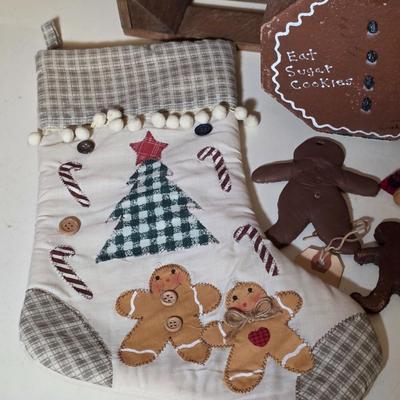 LOT 101S: Crate W/Gingerbread Door Stop, Ornaments, Table Mats, Stocking & More