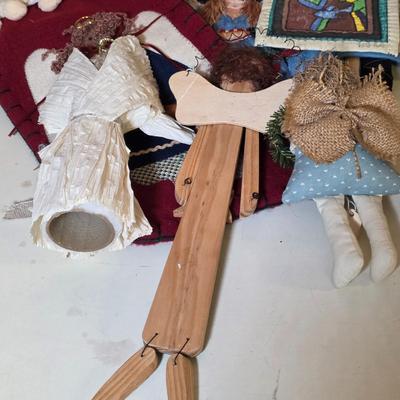 LOT 103S: Darling Finished Angel & One Ready To Finish Your Way, Along W/Smaller Angels, Stocking, Trivets & Decorative Box In A...