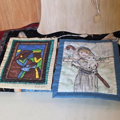 LOT 103S: Darling Finished Angel & One Ready To Finish Your Way, Along W/Smaller Angels, Stocking, Trivets & Decorative Box In A...