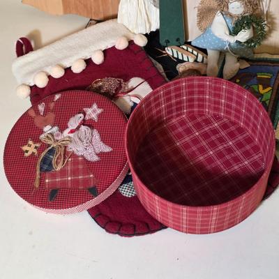 LOT 103S: Darling Finished Angel & One Ready To Finish Your Way, Along W/Smaller Angels, Stocking, Trivets & Decorative Box In A...