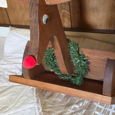 LOT 105S: Three Wooden Red Nosed Reindeer Wall Pocket/Planters W/Beautifully Hand Made Tree Skirt & Ornaments