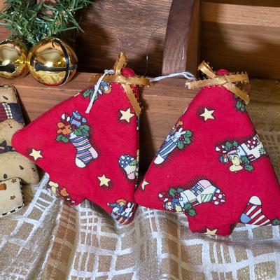 LOT 105S: Three Wooden Red Nosed Reindeer Wall Pocket/Planters W/Beautifully Hand Made Tree Skirt & Ornaments