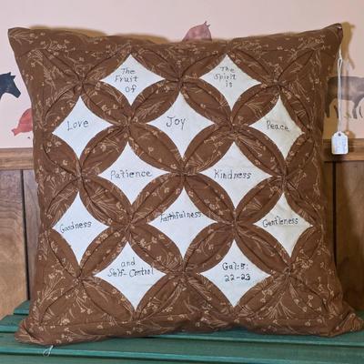 LOT 111S: Four Beautifully Handmade Pillows W/Hand Painted Crate