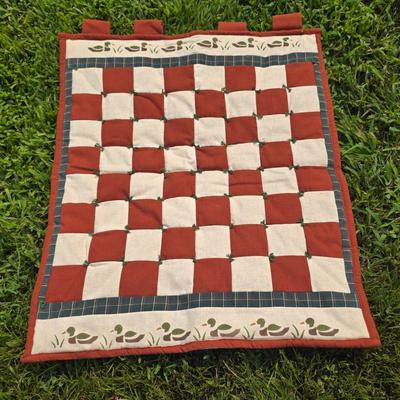LOT 114S: Beautiful Hand Made Quilts/Wall Hanging, Afghan W/Quilt Rack & A Pouch Of Wooden Ducks