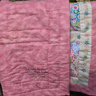LOT 114S: Beautiful Hand Made Quilts/Wall Hanging, Afghan W/Quilt Rack & A Pouch Of Wooden Ducks