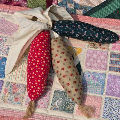 LOT 116S: Vintage Hand Made Quilts W/Adorable Stuffed Corn & Quilt Ladder