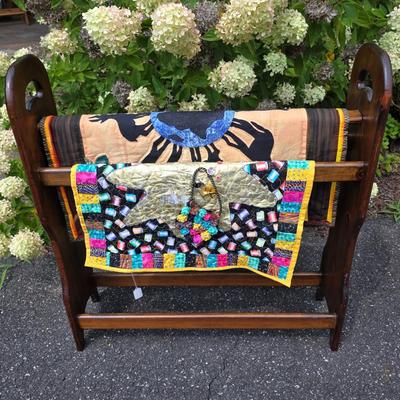 LOT 117S: Lovely Vintage Quilt Rack & Hand Made Quilts