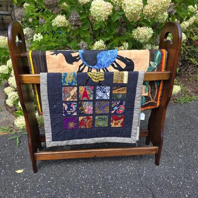 LOT 117S: Lovely Vintage Quilt Rack & Hand Made Quilts