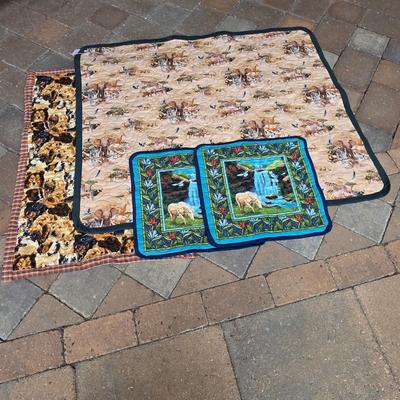 LOT 118S: Vintage Standing Ladder Quilt Rack W/Handmade Lap Quilts