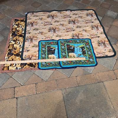 LOT 118S: Vintage Standing Ladder Quilt Rack W/Handmade Lap Quilts