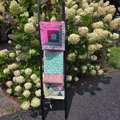 LOT 119S: Leaning/Hanging Ladder W/Vintage Handmade Quilts