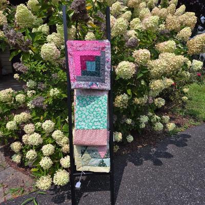LOT 119S: Leaning/Hanging Ladder W/Vintage Handmade Quilts