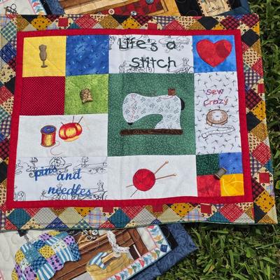 LOT 122S: Sew Many Cute Quilts! Vintage/Handmade Quilts W/Unique Details & Quilt Rack