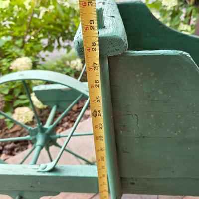 LOT 123S: Vintage Green Decorative Wheel Barrel
