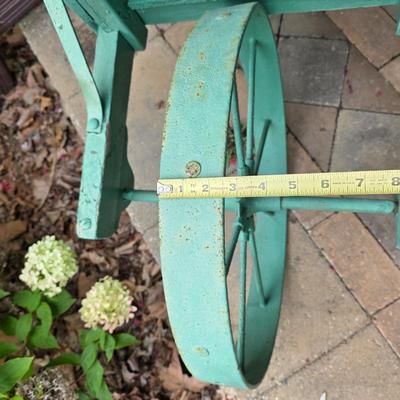 LOT 123S: Vintage Green Decorative Wheel Barrel