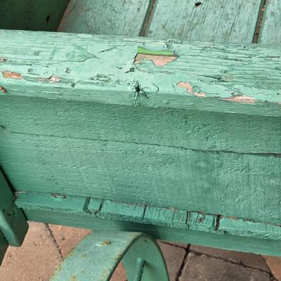 LOT 123S: Vintage Green Decorative Wheel Barrel
