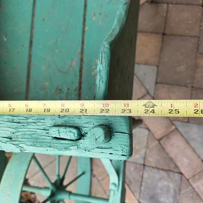 LOT 123S: Vintage Green Decorative Wheel Barrel