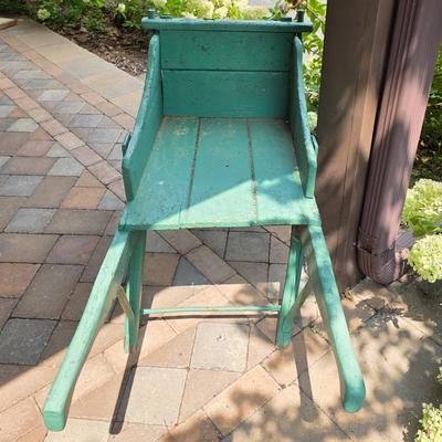 LOT 123S: Vintage Green Decorative Wheel Barrel