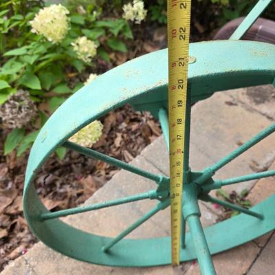 LOT 123S: Vintage Green Decorative Wheel Barrel