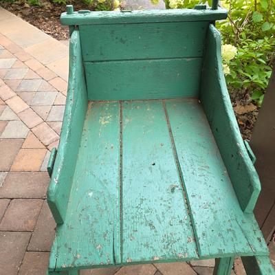 LOT 123S: Vintage Green Decorative Wheel Barrel