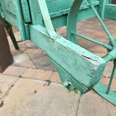 LOT 123S: Vintage Green Decorative Wheel Barrel