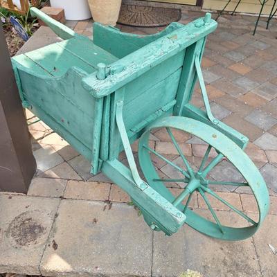 LOT 123S: Vintage Green Decorative Wheel Barrel
