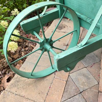 LOT 123S: Vintage Green Decorative Wheel Barrel