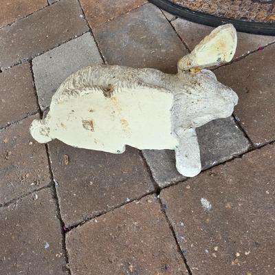 LOT 125S: Vintage Primitive Outdoor Electric Lamp Post, Along W/Decorative Lop Ear Bunny Figure