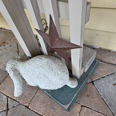 LOT 125S: Vintage Primitive Outdoor Electric Lamp Post, Along W/Decorative Lop Ear Bunny Figure