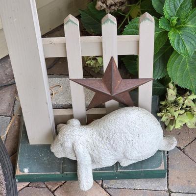LOT 125S: Vintage Primitive Outdoor Electric Lamp Post, Along W/Decorative Lop Ear Bunny Figure