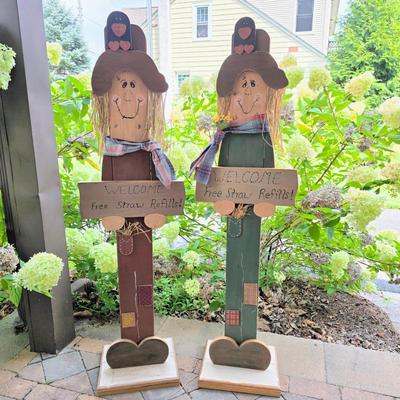 LOT 126S: Got Straw? Two Very Adorable, Vintage, Welcome Sign Scare Crows