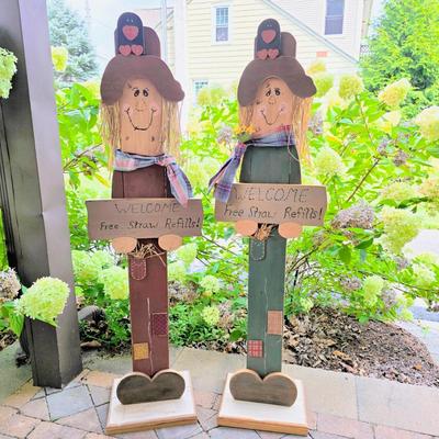 LOT 126S: Got Straw? Two Very Adorable, Vintage, Welcome Sign Scare Crows