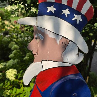 LOT 127S: Vintage Wooden Uncle Sam Figure For Holding A Small Flag