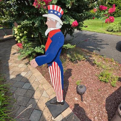 LOT 127S: Vintage Wooden Uncle Sam Figure For Holding A Small Flag