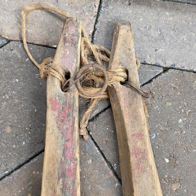 LOT 128S: Antique/Vintage Open Wood Barrel, Milking Stool, Leather/Wooden Draft Horse/Mule Yoke & Harness Pieces
