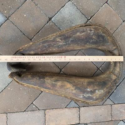 LOT 128S: Antique/Vintage Open Wood Barrel, Milking Stool, Leather/Wooden Draft Horse/Mule Yoke & Harness Pieces