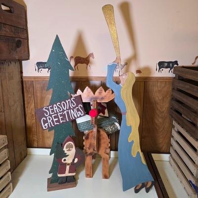 LOT 130S: Three Vintage Handmade Wooden Holiday Crafts & Table Quilts