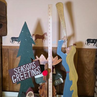 LOT 130S: Three Vintage Handmade Wooden Holiday Crafts & Table Quilts