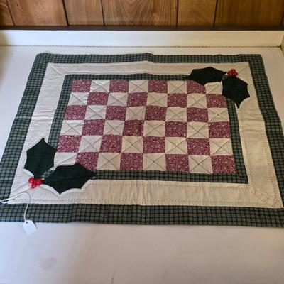 LOT 130S: Three Vintage Handmade Wooden Holiday Crafts & Table Quilts