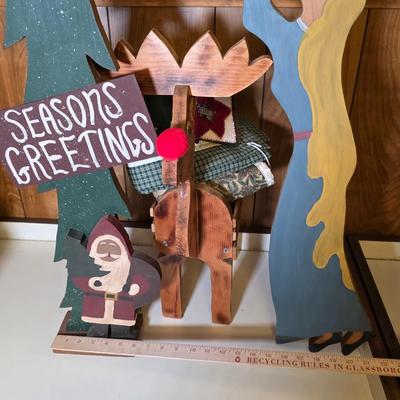 LOT 130S: Three Vintage Handmade Wooden Holiday Crafts & Table Quilts