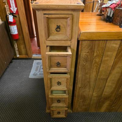 LOT 135S: Rustic Mexican Pine 5-Drawer Tall Cabinet W/Metal Ring Drawer Pulls