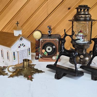 LOT 151F: Holiday Music Boxes, Candlesticks, and Stocking Hangers