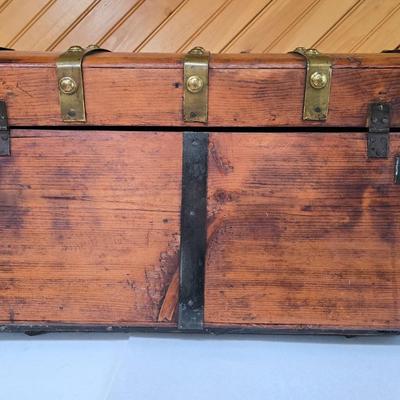 LOT 157F: Wooden Chest with Half-moon Box and Square Basket